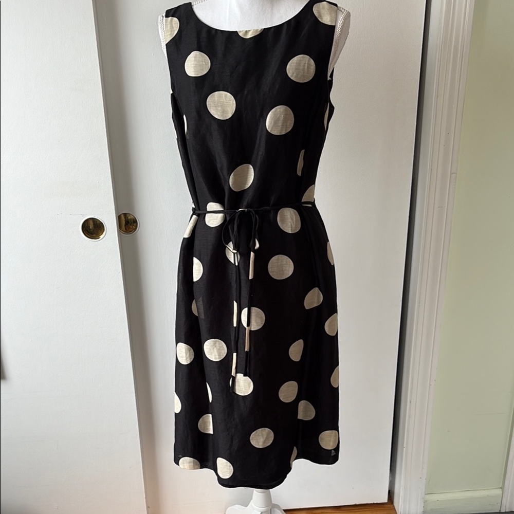 Talbots Linen Silk Polka Dot Sleeveless Dress 10